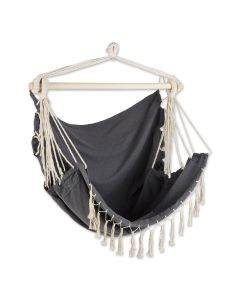 GRAY HAMMOCK CHAIR WITH FRINGE TRIM